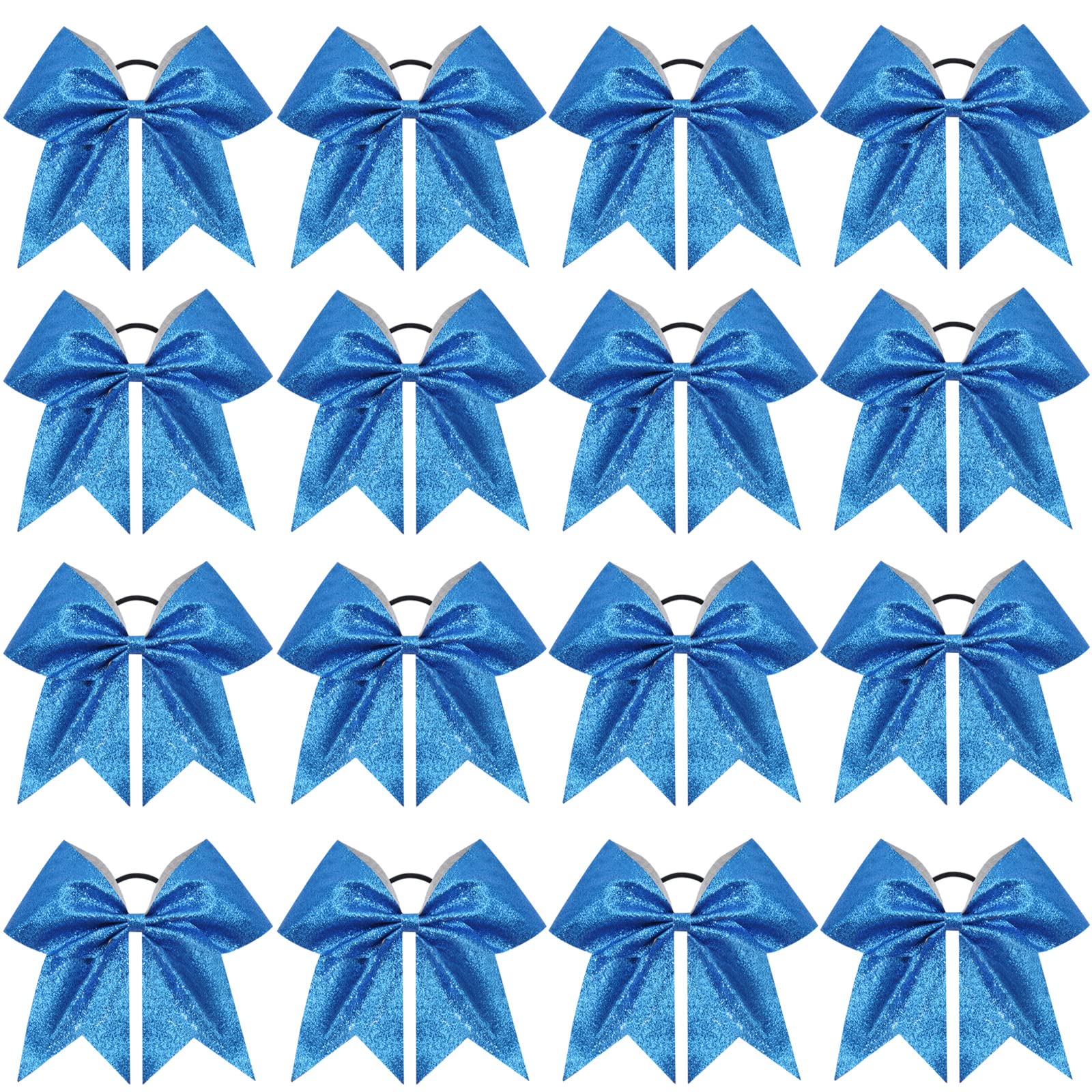 CN 16-Piece 8-Inch Glitter Cheer Bows – Large Blue Sparkly Hair Bows with Elastic Ties