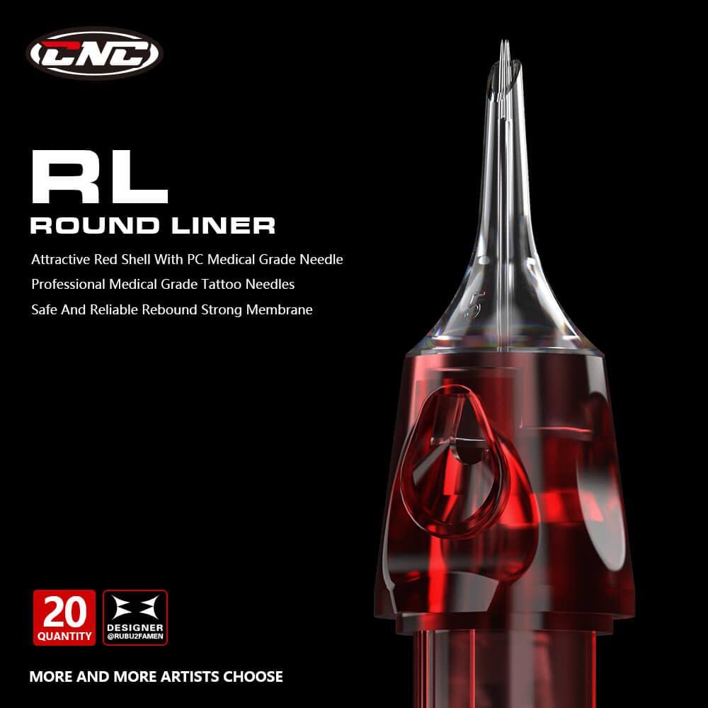CNC 5RL Tattoo Needle Cartridges – 20Pcs #10 Bugpin Round Liner with Membrane EN04-20-1005RL