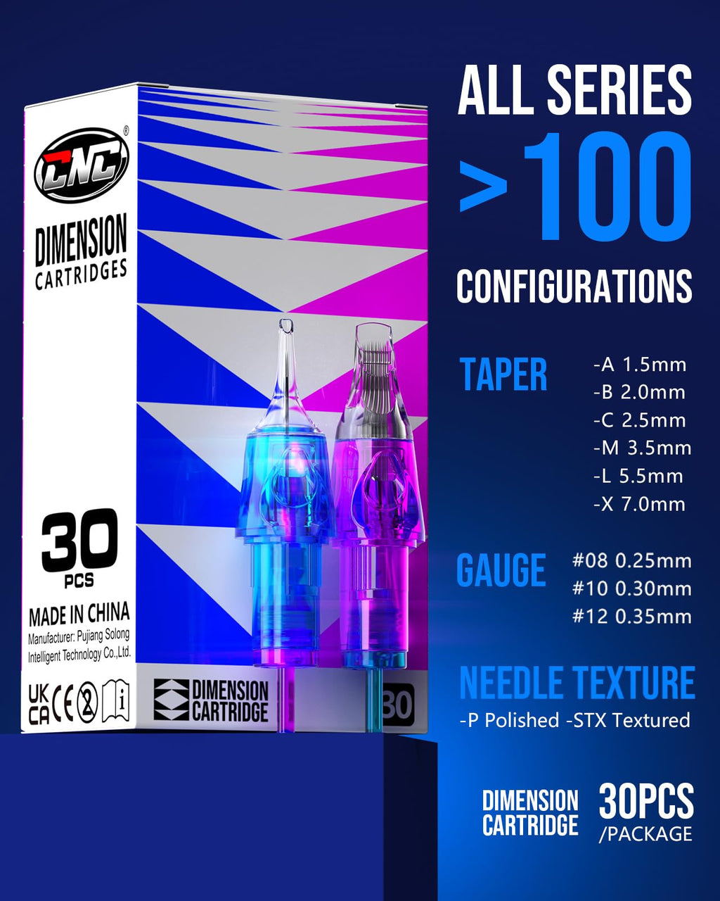 CNC Tattoo Cartridge Needles 30pcs Assorted Pack EN04C-30KIT-G – 1007RM to 1209RM Mix