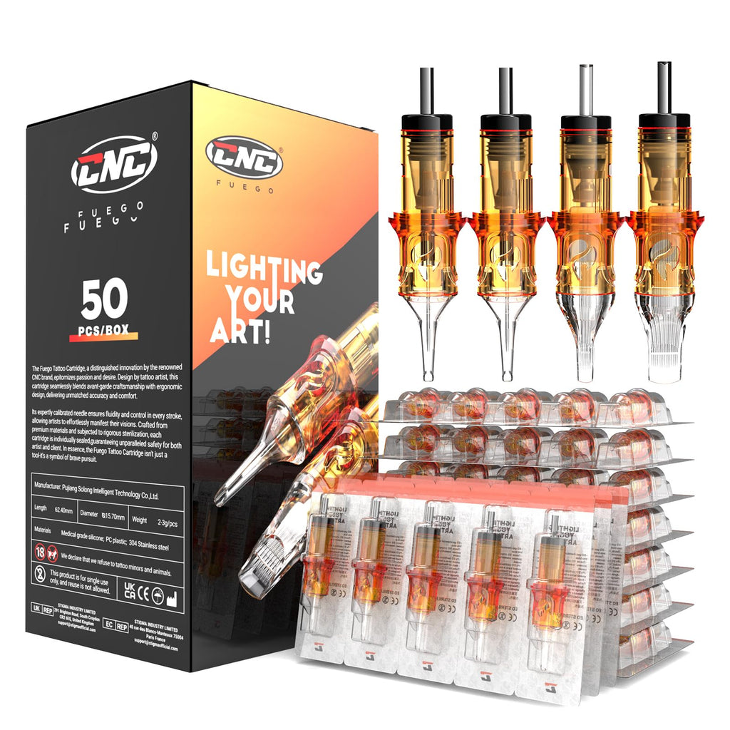 CNC Tattoo Needle Cartridges 50pcs – Mixed RL & RM Tips (#10 Bugpin), EN09-50KIT-K
