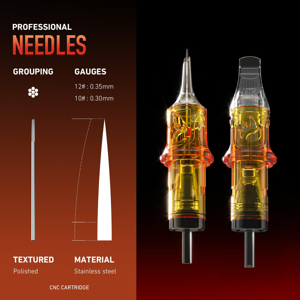 CNC Tattoo Needle Cartridges 50pcs – Mixed RL & RM Tips (#10 Bugpin), EN09-50KIT-K
