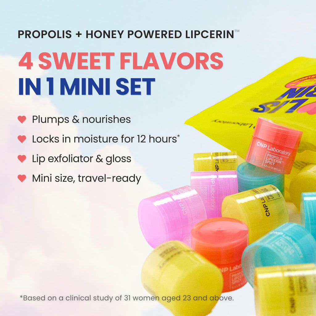 CNP Honey Lip Butter Mini Set – Propolis Lipcerin Travel-Size | 12-Hour Hydration Lip Balm & Mask (4 Flavors)