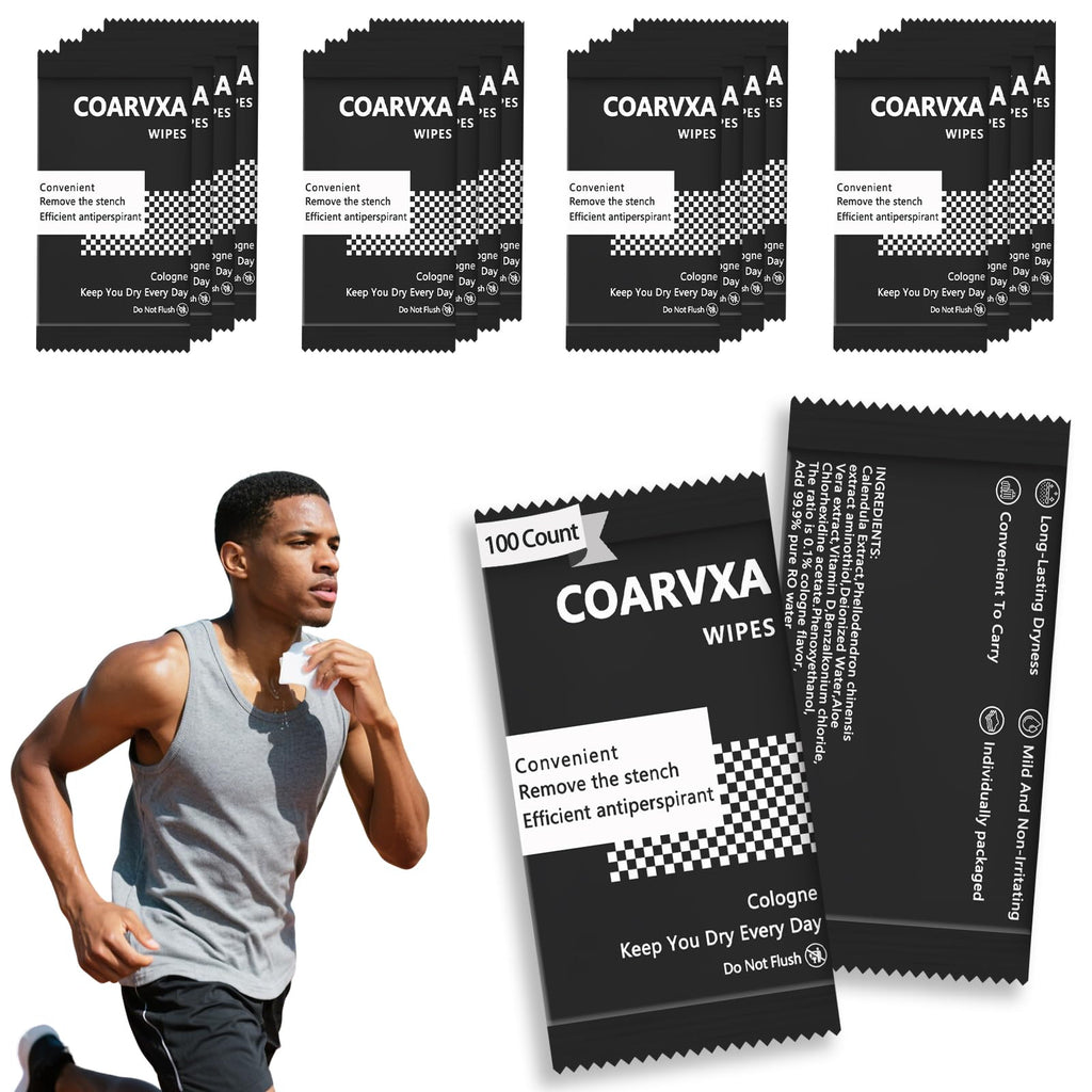 COARVXA Black Cologne Body Wipes – 100 Count, Individually Wrapped Deodorant Wipes