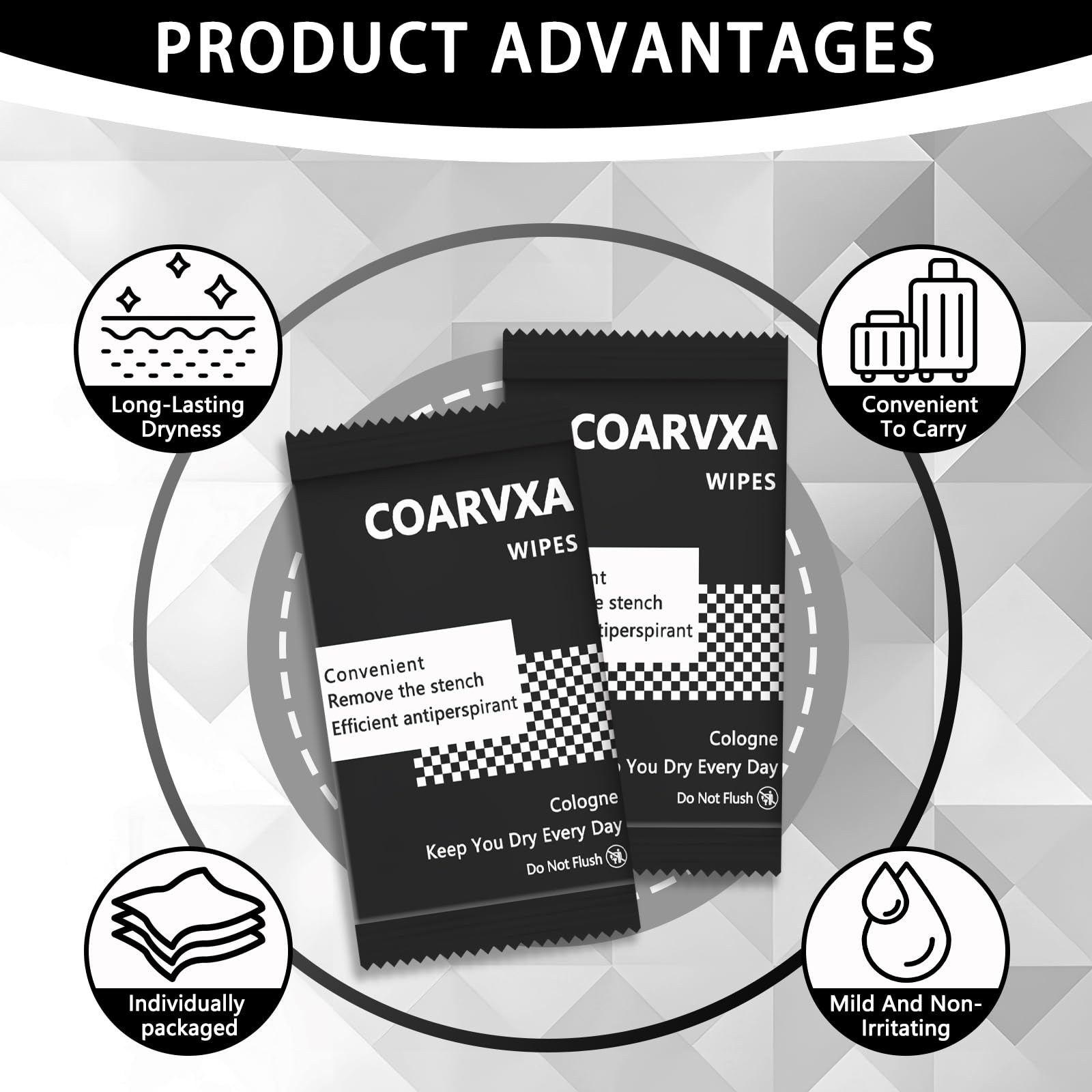 COARVXA Black Cologne Body Wipes – 100 Count, Individually Wrapped Deodorant Wipes