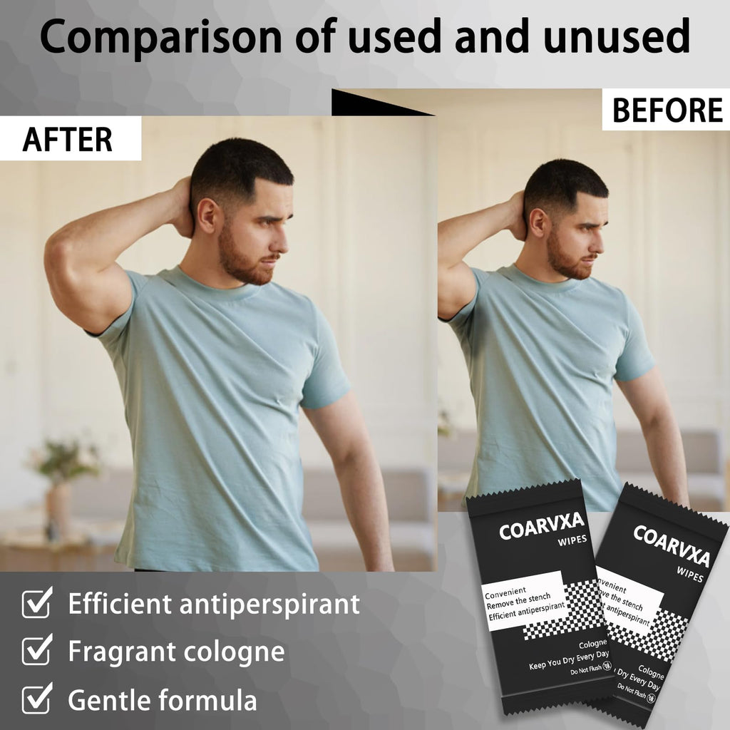COARVXA Black Cologne Body Wipes – 100 Count, Individually Wrapped Deodorant Wipes
