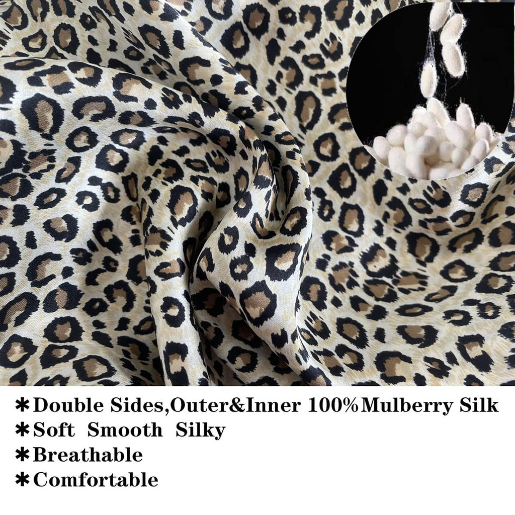 Cocheng 100% Mulberry Silk Bonnet for Sleeping — Leopard, 19 Momme, Adjustable Tie