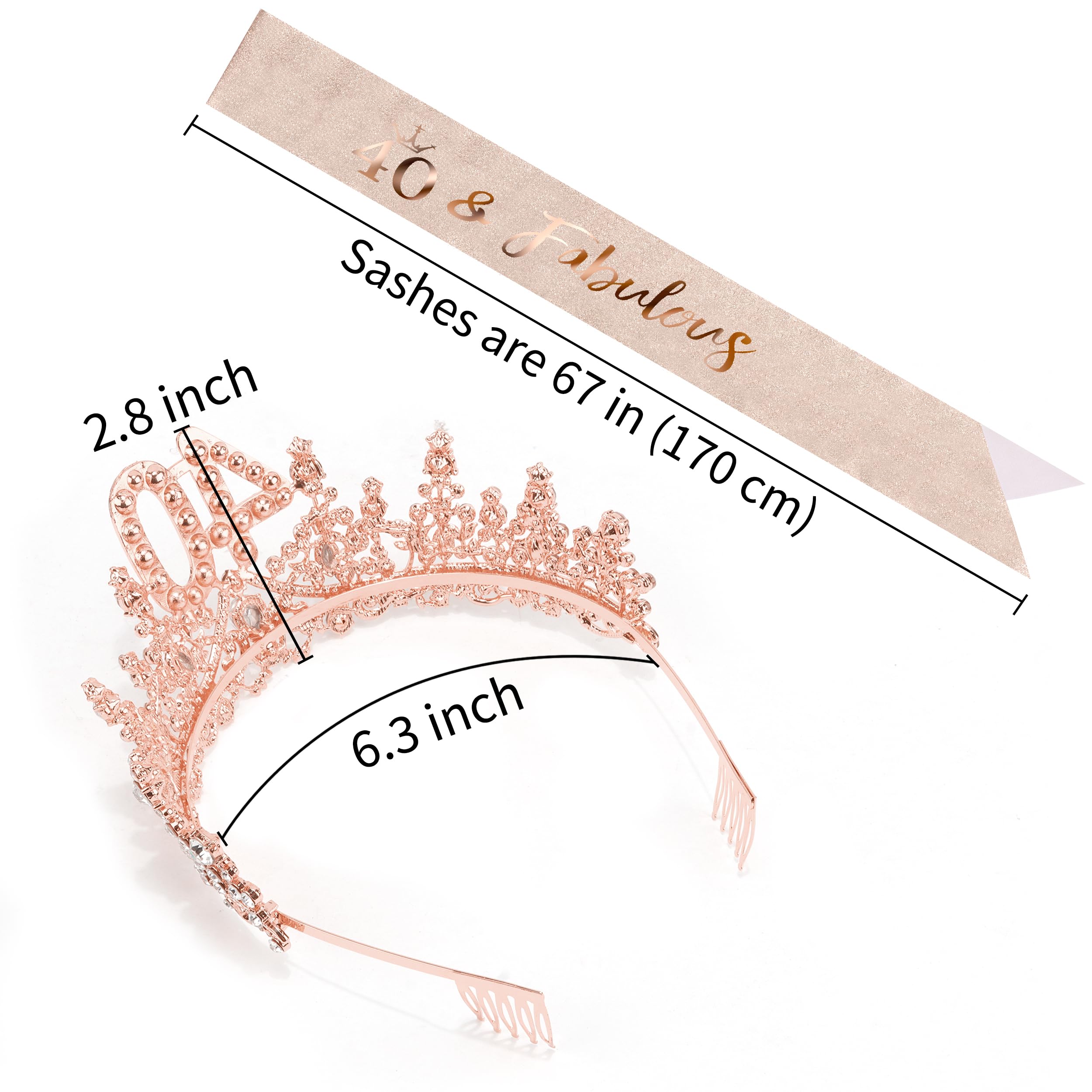 COCIDE 40th Birthday Sash, Crown & Decorations Set | Glitter Sash + Crystal Tiara