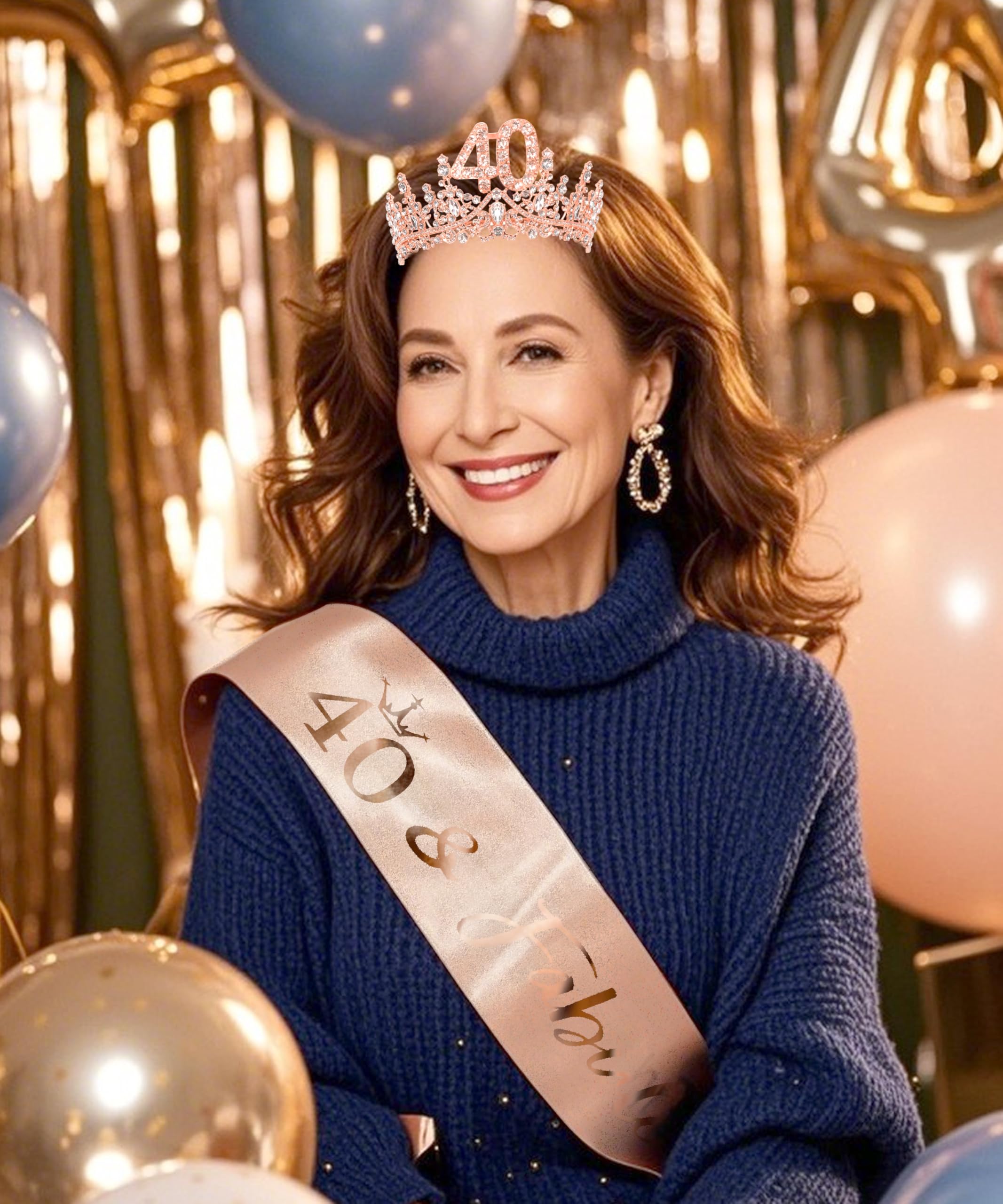 COCIDE 40th Birthday Sash, Crown & Decorations Set | Glitter Sash + Crystal Tiara