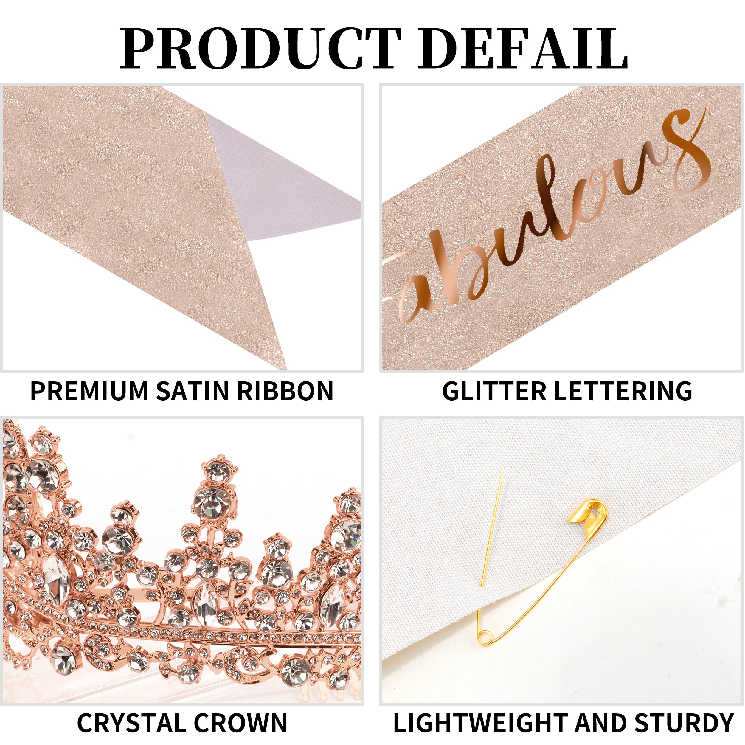 COCIDE 40th Birthday Sash, Crown & Decorations Set | Glitter Sash + Crystal Tiara