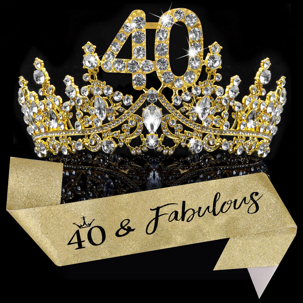 COCIDE 40th Birthday Sash & Tiara Set — Glitter Crown, Adjustable Sash, Party Decorations