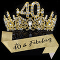 COCIDE 40th Birthday Sash & Tiara Set — Glitter Crown, Adjustable Sash, Party Decorations