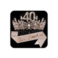 COCIDE 40th Birthday Sash, Crown & Decorations Set | Glitter Sash + Crystal Tiara