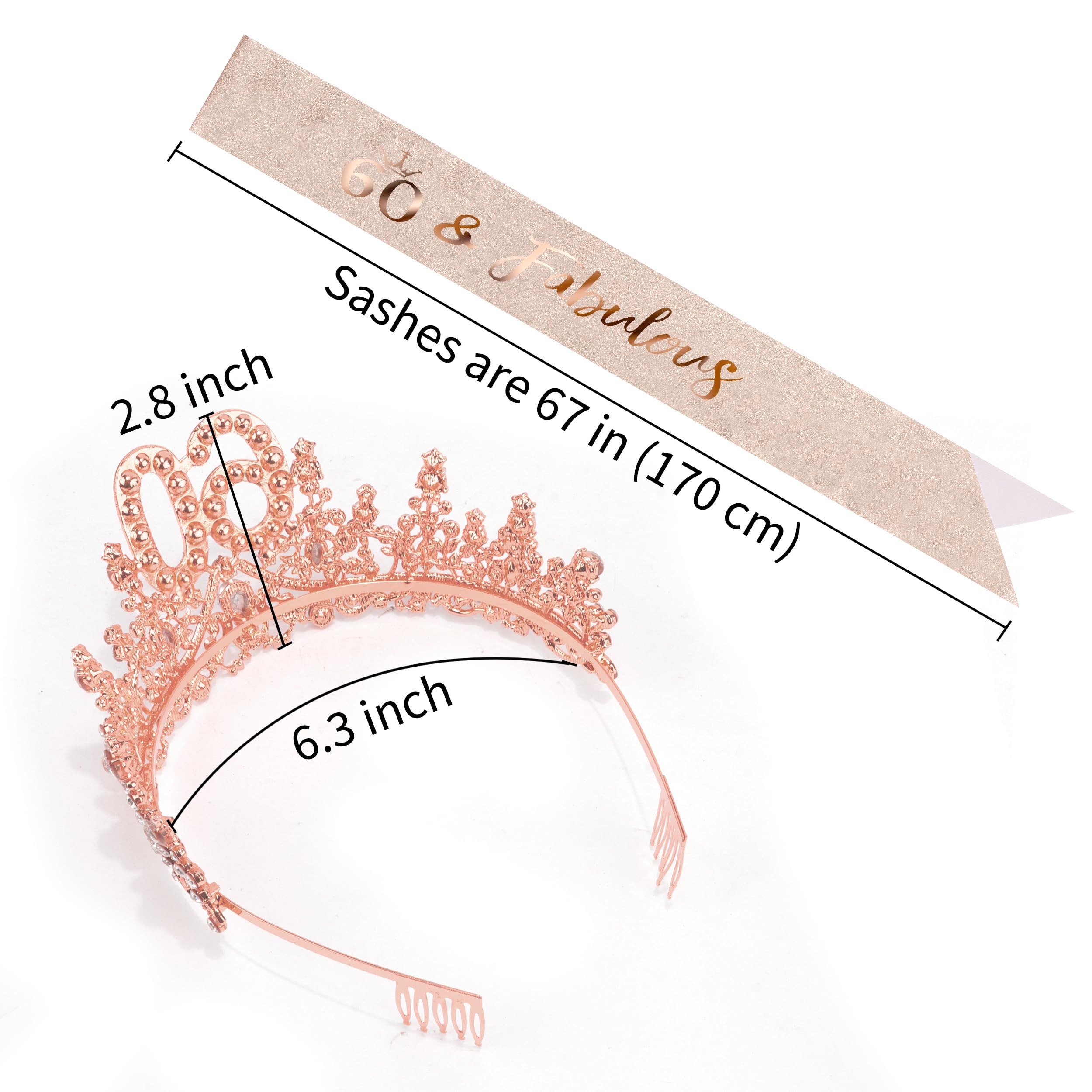 COCIDE 60th Birthday Sash, Crown & Decorations Set - Glitter Sash, Crystal Tiara for Women & Girls