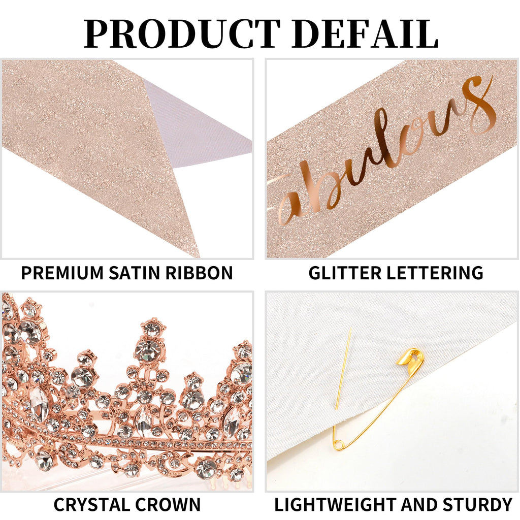 COCIDE 60th Birthday Sash, Crown & Decorations Set - Glitter Sash, Crystal Tiara for Women & Girls