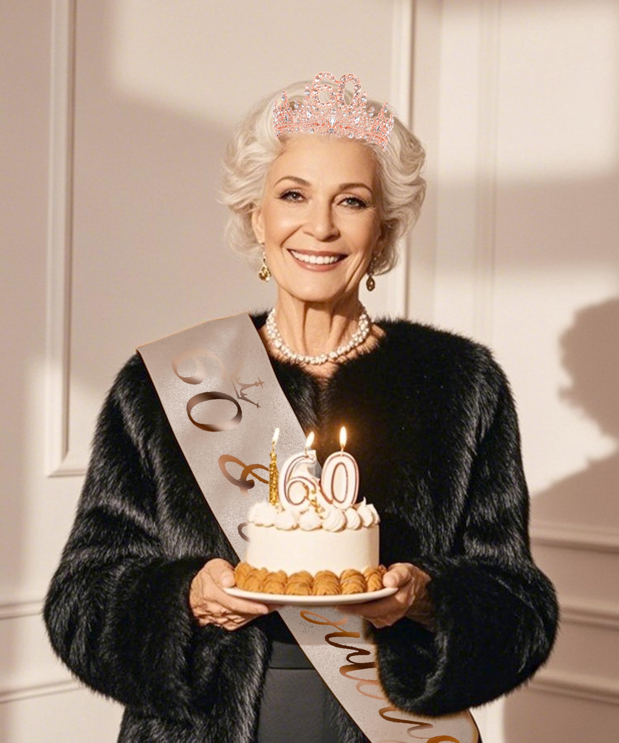 COCIDE 60th Birthday Sash, Crown & Decorations Set - Glitter Sash, Crystal Tiara for Women & Girls