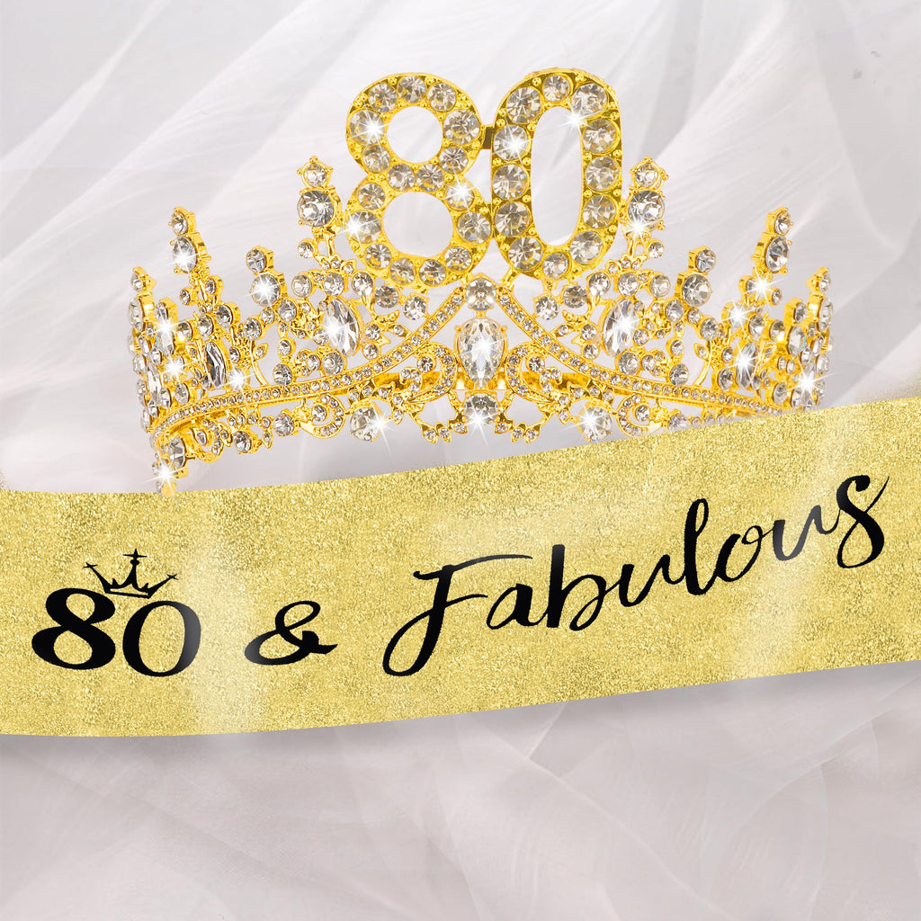 COCIDE 80th Birthday Sashes, Crowns & Decorations – Sash & Tiara Set for Women & Girls