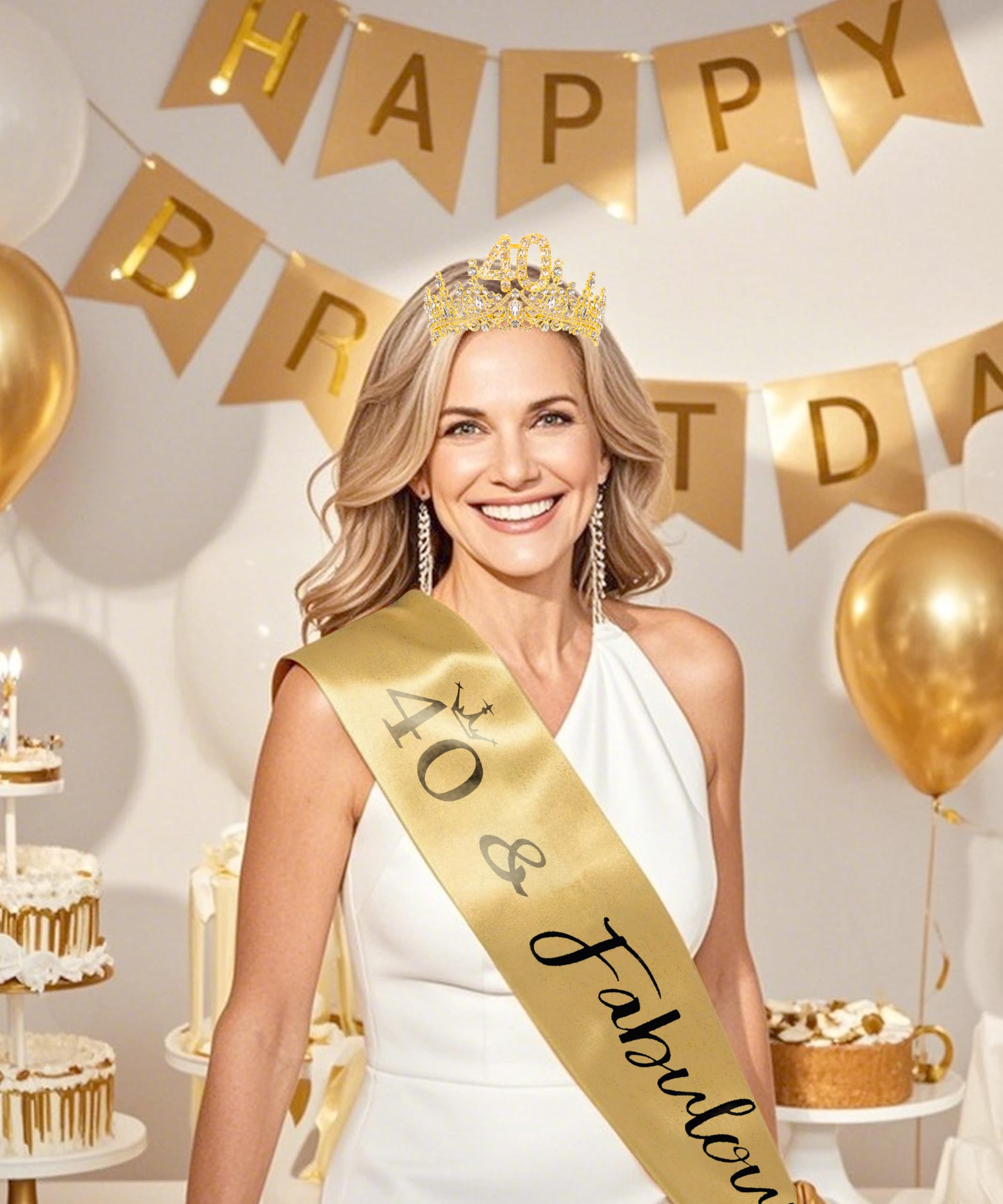 COCIDE 40th Birthday Sash & Tiara Set — Glitter Crown, Adjustable Sash, Party Decorations