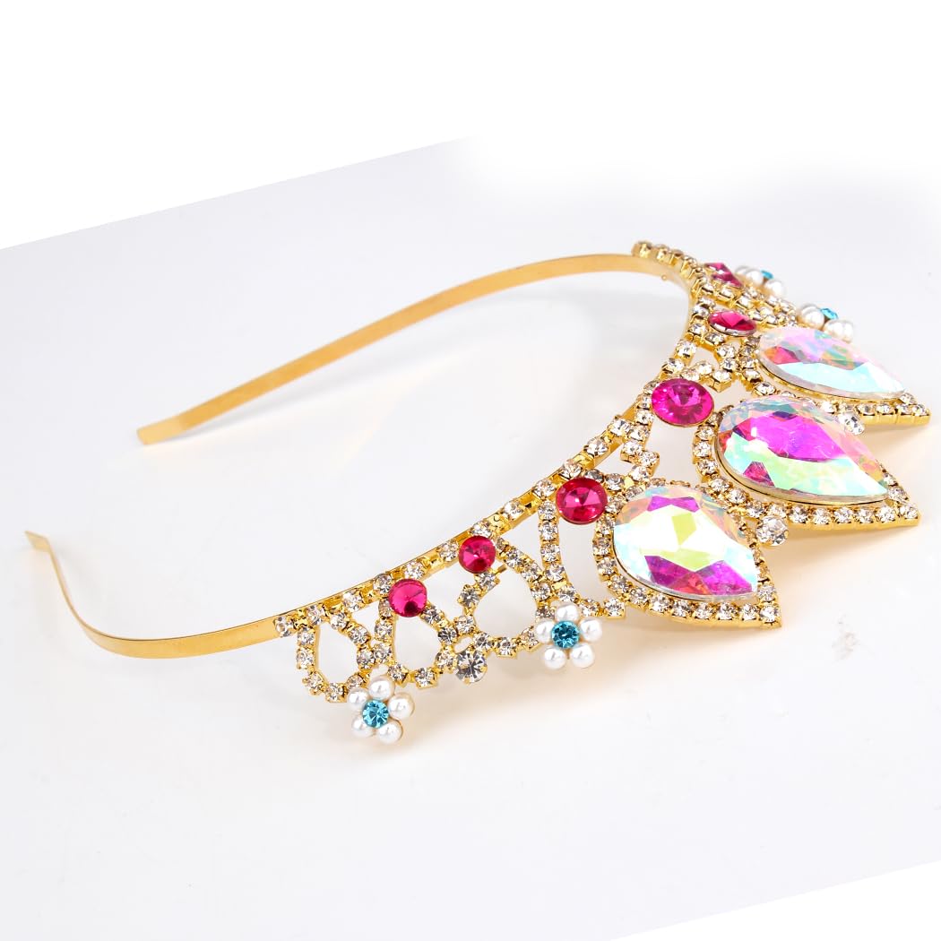 COCIDE Rapunzel Crown – AB Crystal Tiara & Pearl Hairpiece for Girls, Birthday & Wedding