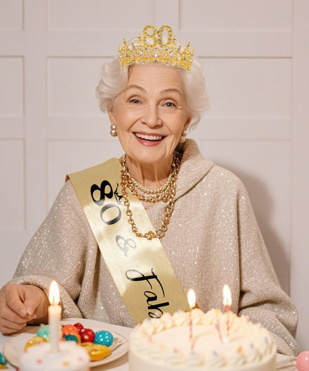 COCIDE 80th Birthday Sashes, Crowns & Decorations – Sash & Tiara Set for Women & Girls