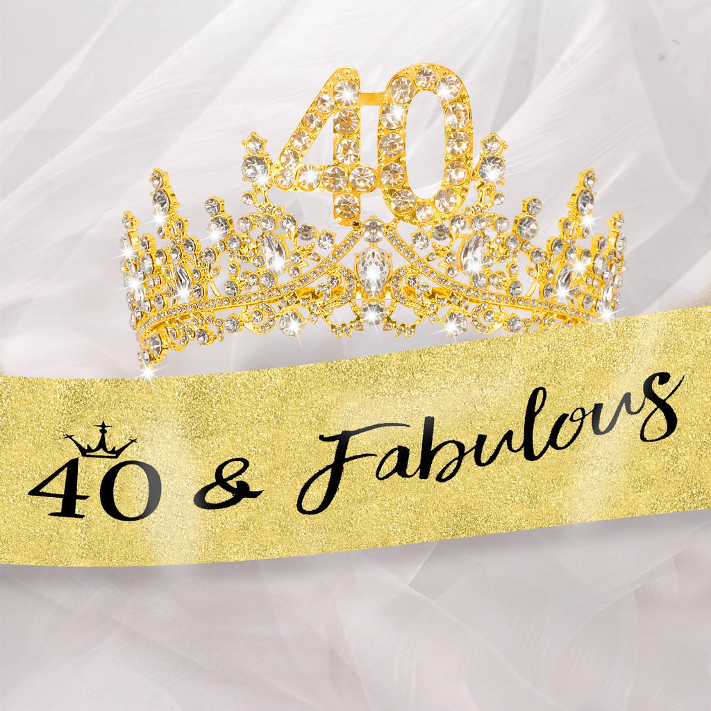 COCIDE 40th Birthday Sash & Tiara Set — Glitter Crown, Adjustable Sash, Party Decorations