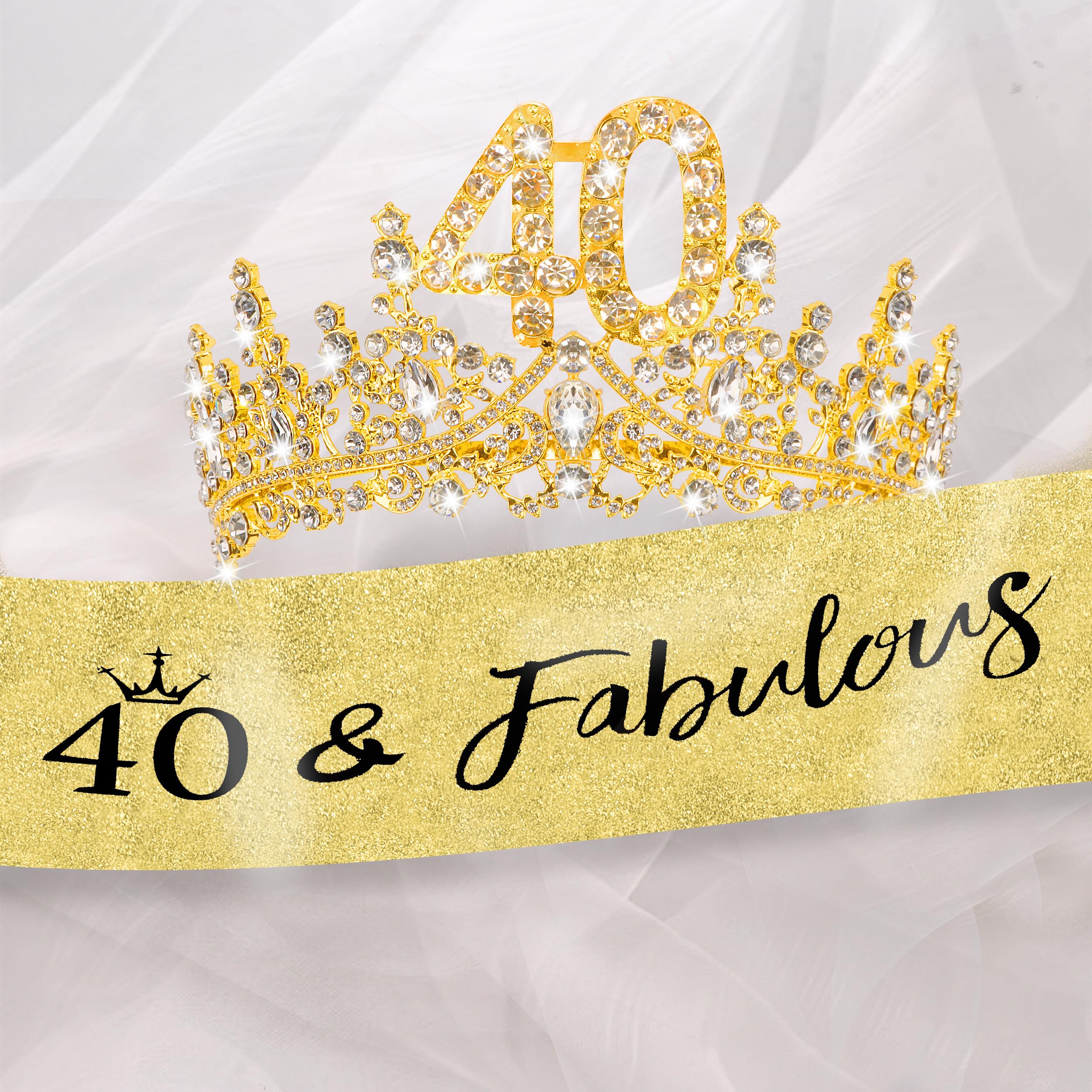 COCIDE 40th Birthday Sash & Tiara Set — Glitter Crown, Adjustable Sash, Party Decorations