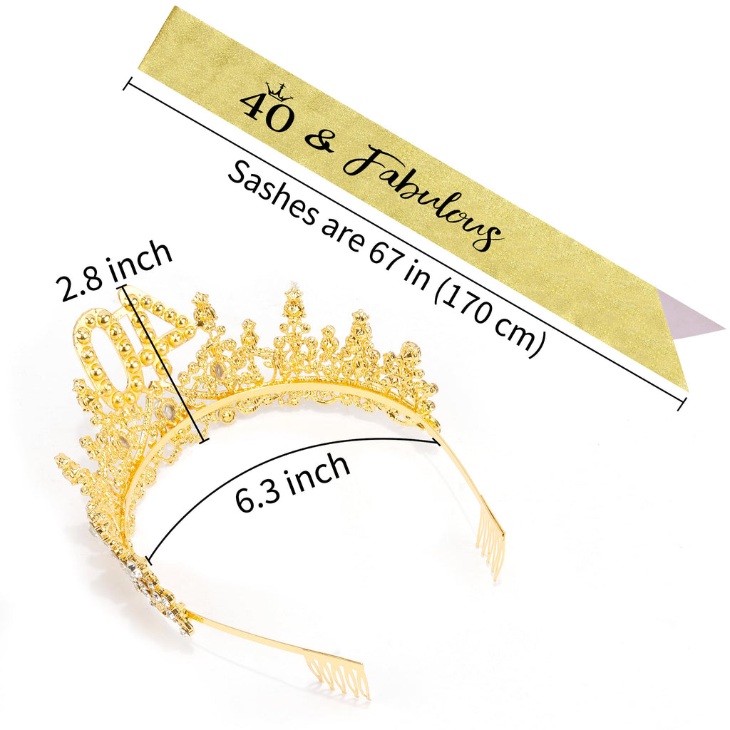 COCIDE 40th Birthday Sash & Tiara Set — Glitter Crown, Adjustable Sash, Party Decorations