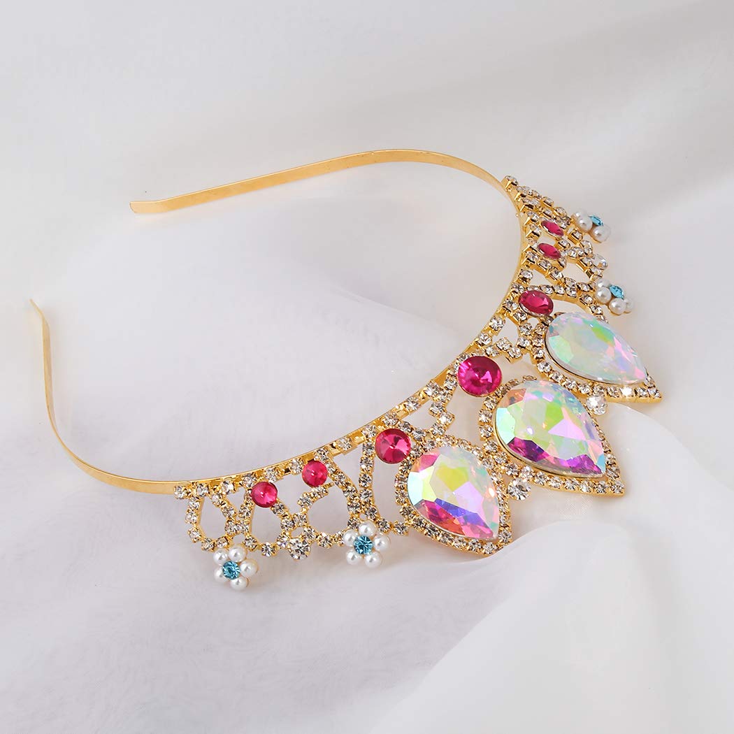 COCIDE Rapunzel Crown – AB Crystal Tiara & Pearl Hairpiece for Girls, Birthday & Wedding