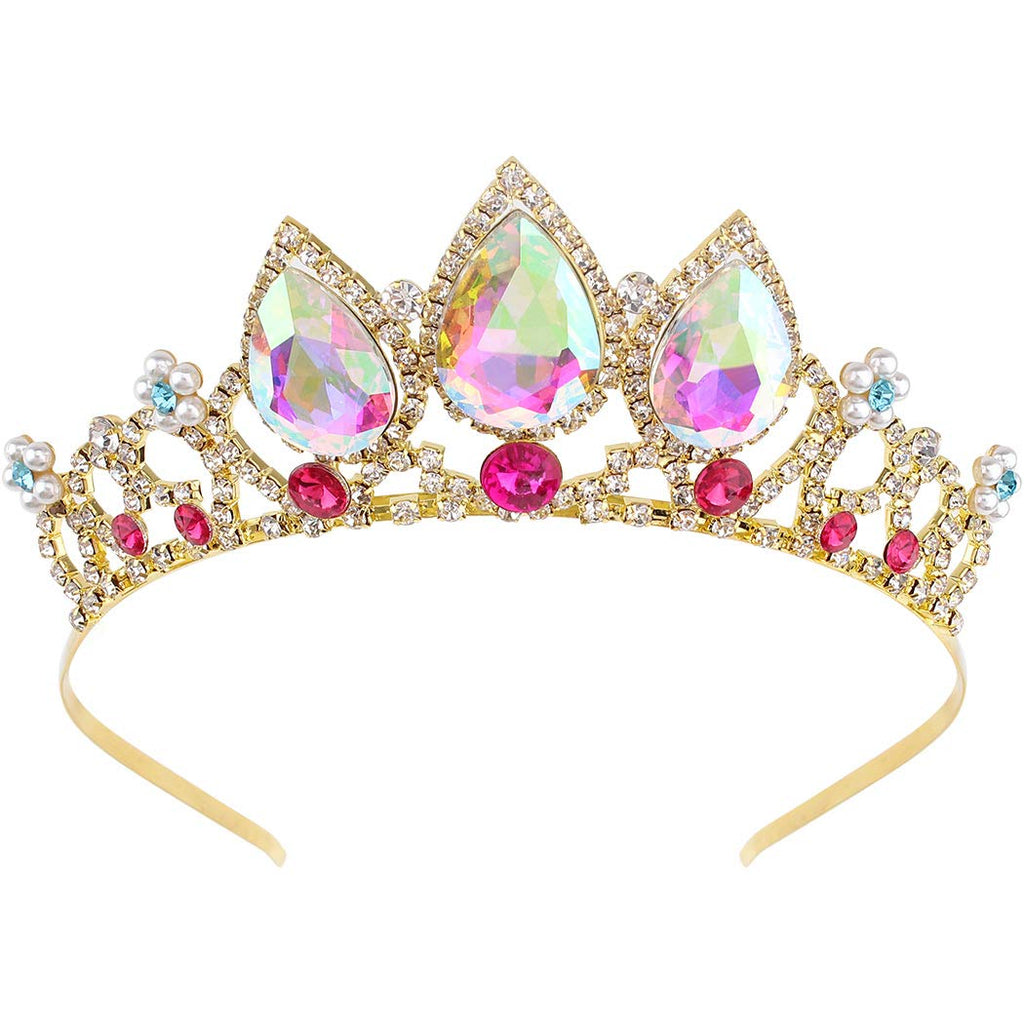 COCIDE Rapunzel Crown – AB Crystal Tiara & Pearl Hairpiece for Girls, Birthday & Wedding