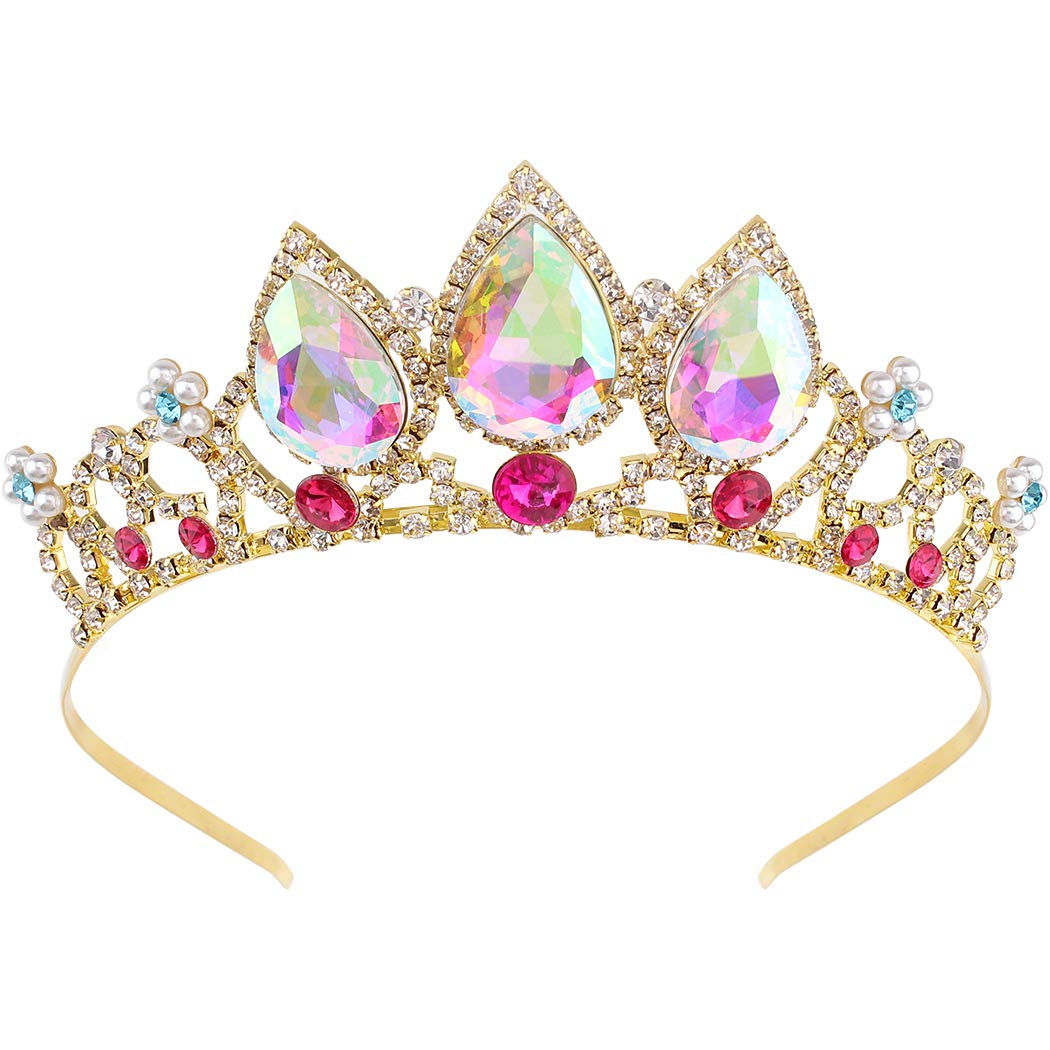 COCIDE Rapunzel Crown – AB Crystal Tiara & Pearl Hairpiece for Girls, Birthday & Wedding