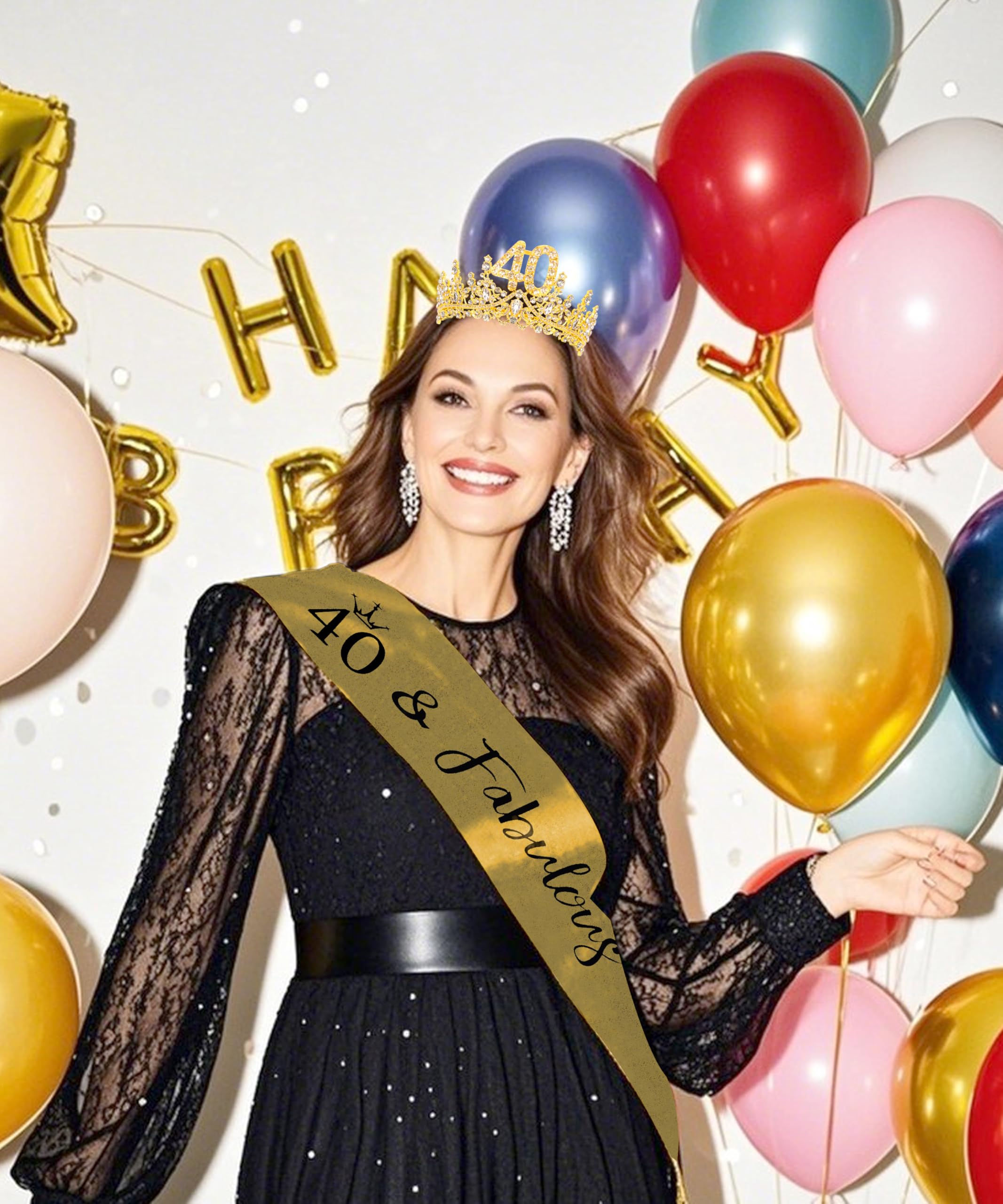 COCIDE 40th Birthday Sash & Tiara Set — Glitter Crown, Adjustable Sash, Party Decorations