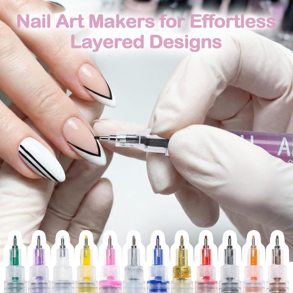 Cocobeen 12 Colors Nail Art Pens Set | 0.5mm Quick-Dry Nail Markers for DIY Design