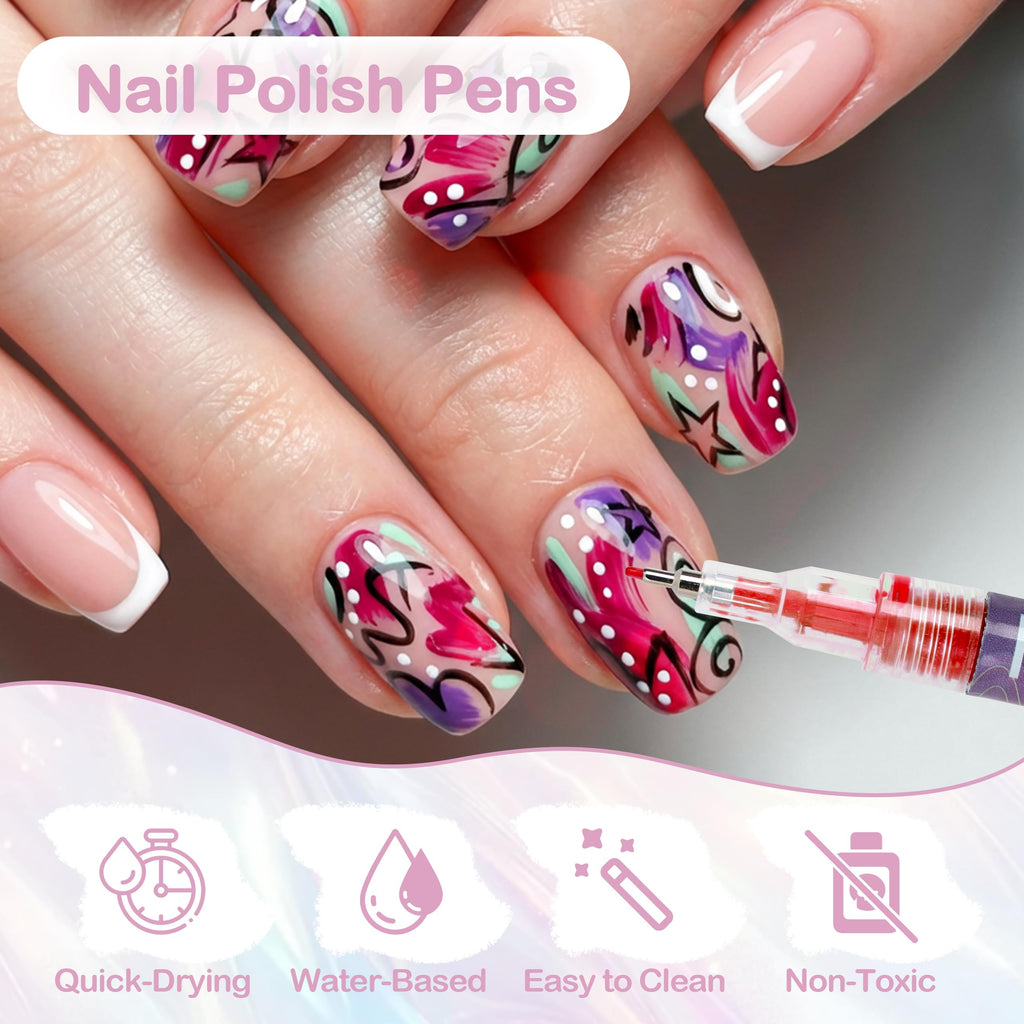 Cocobeen 12 Colors Nail Art Pens Set | 0.5mm Quick-Dry Nail Markers for DIY Design