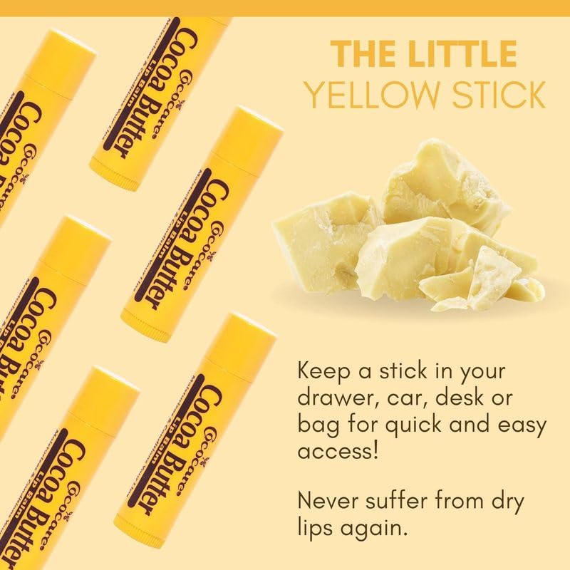 COCOCARE Cocoa Butter Lip Balm – The Little Yellow Stick, Hydration & Protection, 0.15oz Pack of 10