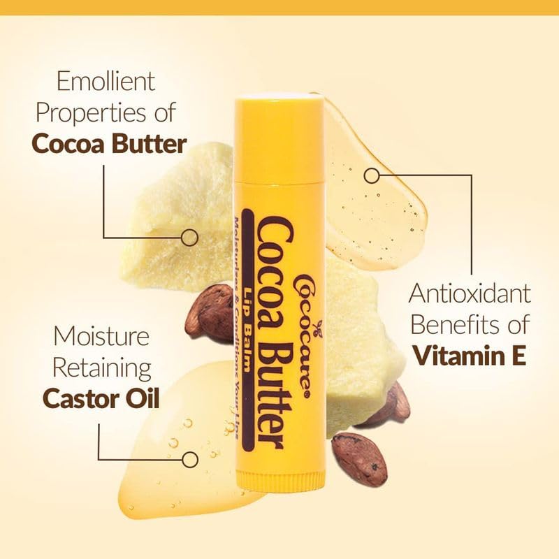 COCOCARE Cocoa Butter Lip Balm – The Little Yellow Stick, Hydration & Protection, 0.15oz Pack of 10
