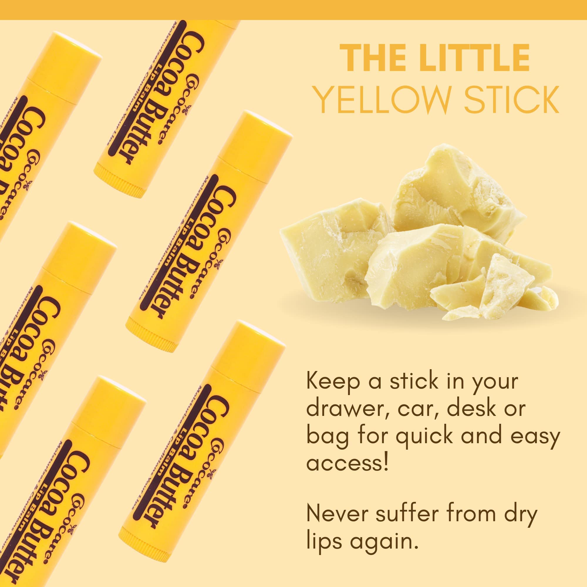 COCOCARE Cocoa Butter Lip Balm - The Little Yellow Stick | Hydrating Lip Care 0.15oz (10 Sticks)