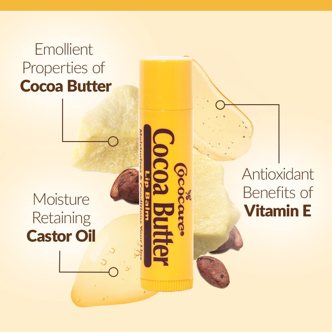 COCOCARE Cocoa Butter Lip Balm - The Little Yellow Stick | Hydrating Lip Care 0.15oz (10 Sticks)