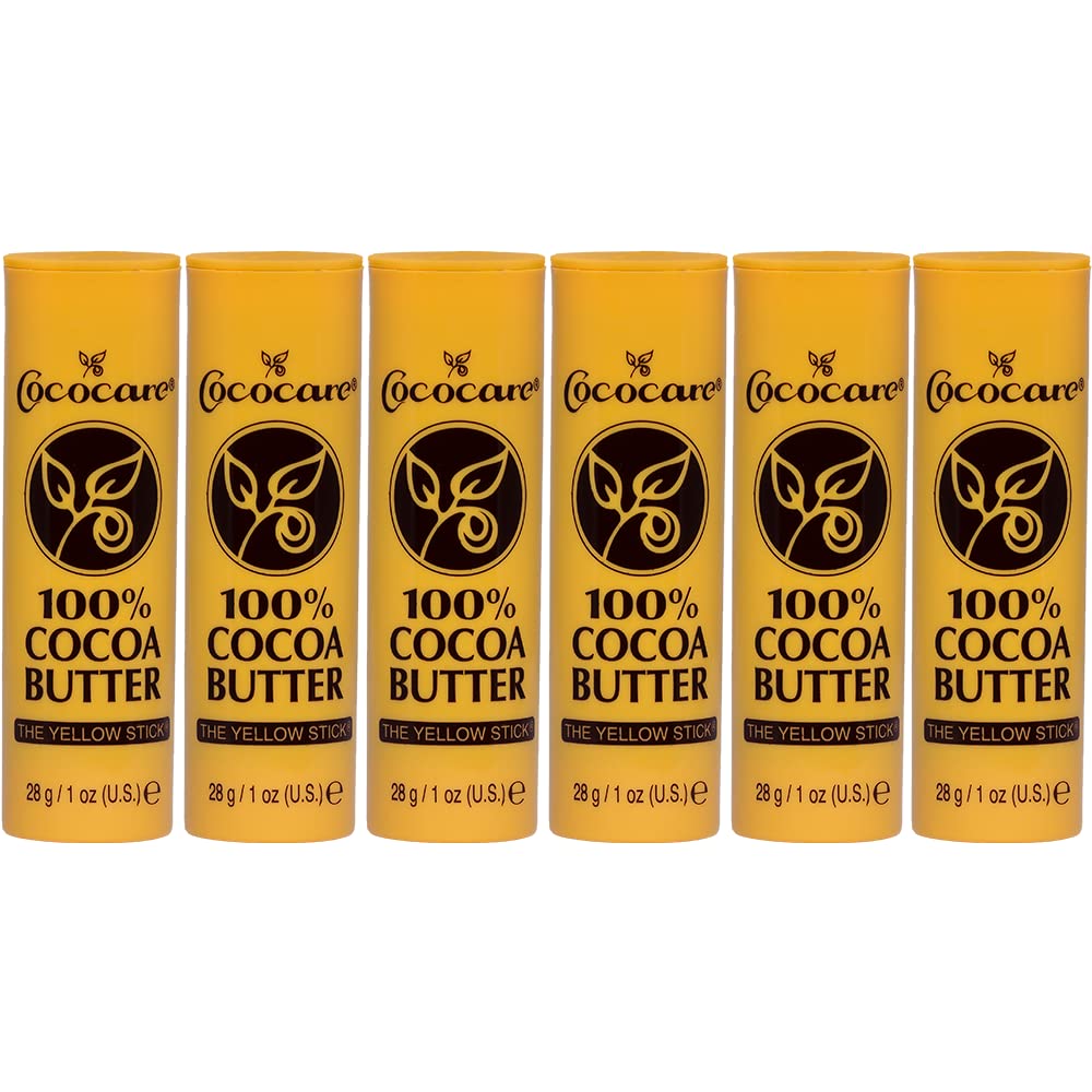 Cococare 100% Cocoa Butter Stick – All-Natural Hydration & Protection (The Yellow Stick) – 6 Pack