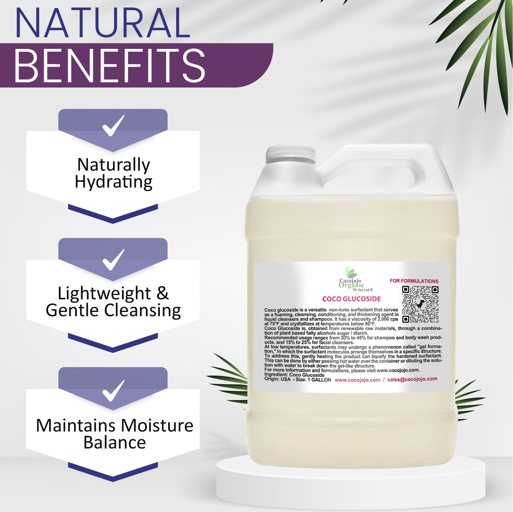 Cocojojo Coco Glucoside Natural Surfactant – Plant-Derived, Fragrance-Free, 1 Gallon