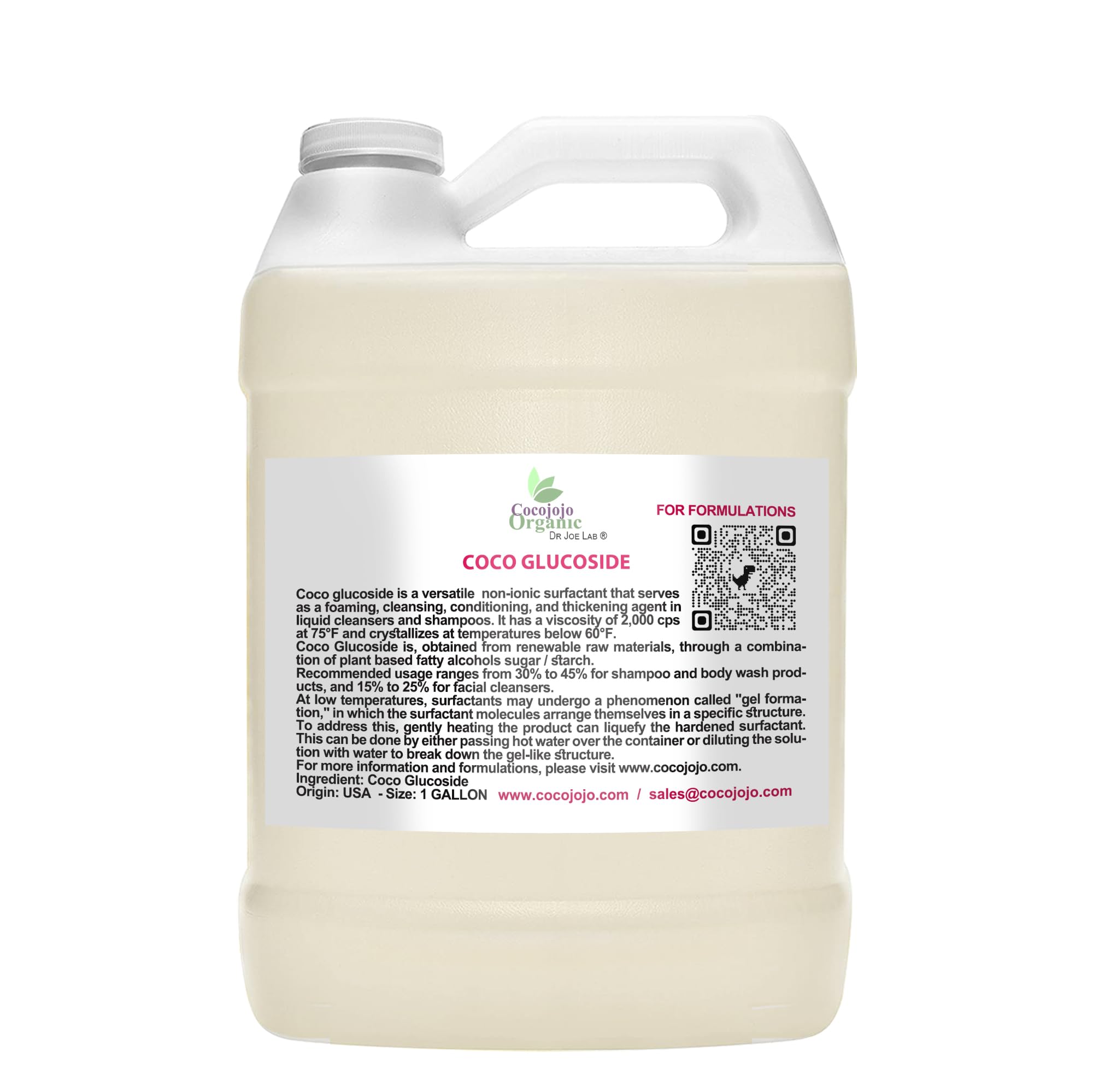 Cocojojo Coco Glucoside Natural Surfactant – Plant-Derived, Fragrance-Free, 1 Gallon