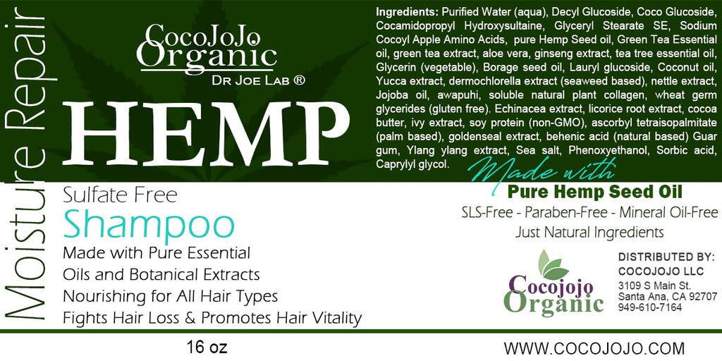 Cocojojo Hemp Shampoo 16 oz - Volumizing, Ultra Hydrating, Sulfate & Paraben-Free