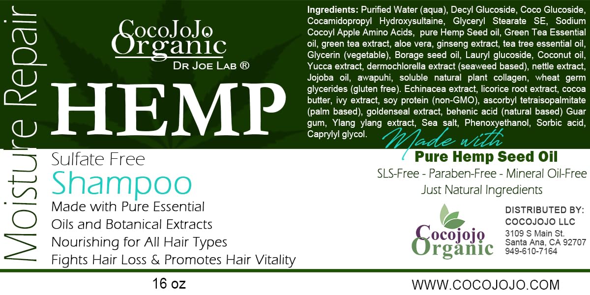 Cocojojo Hemp Shampoo 16 oz - Volumizing, Ultra Hydrating, Sulfate & Paraben-Free