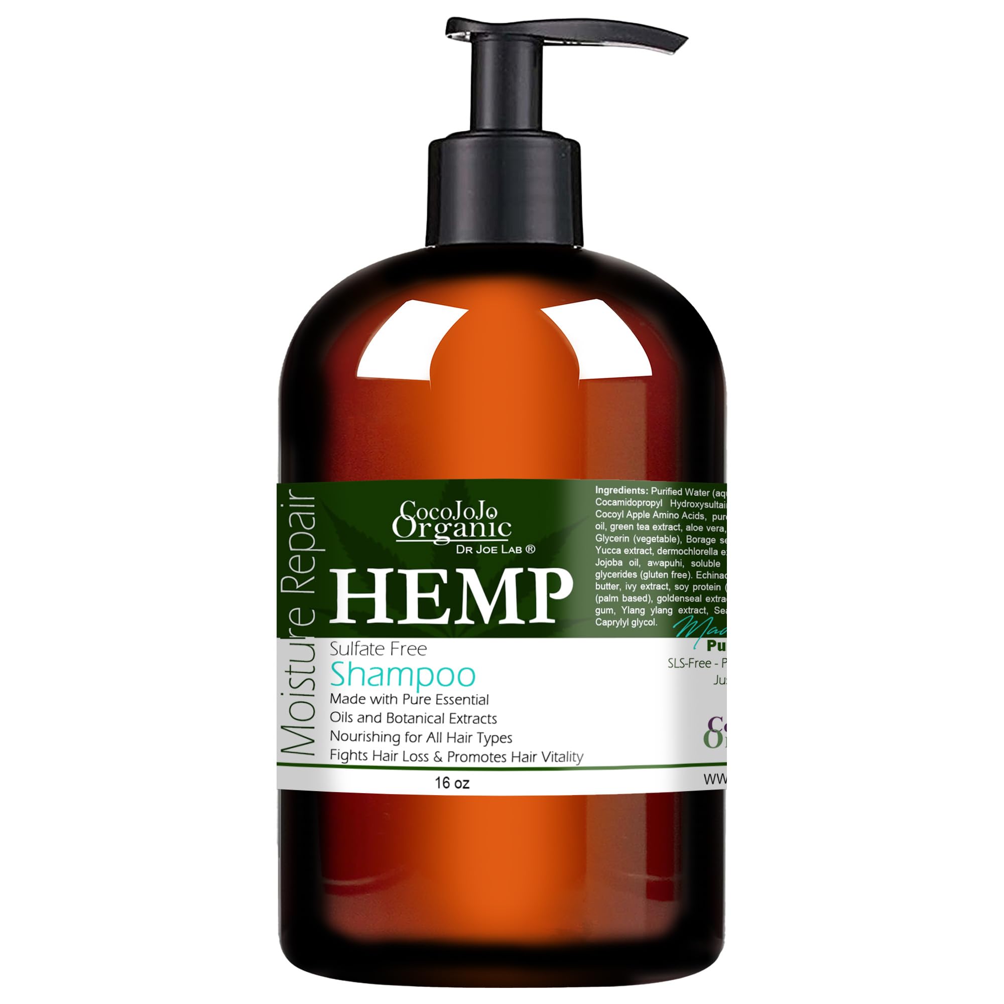 Cocojojo Hemp Shampoo 16 oz - Volumizing, Ultra Hydrating, Sulfate & Paraben-Free