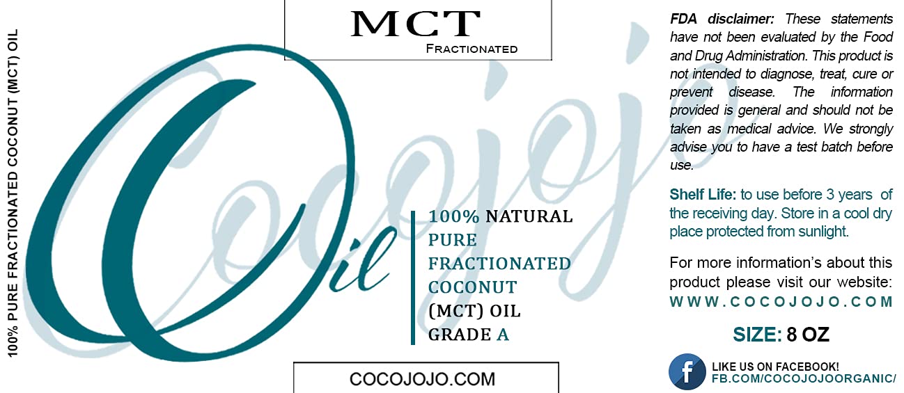 Cocojojo Pure Fractionated Coconut Oil – 100% Pure Vegan MCT from Coconut (C8/C10) – 8 oz