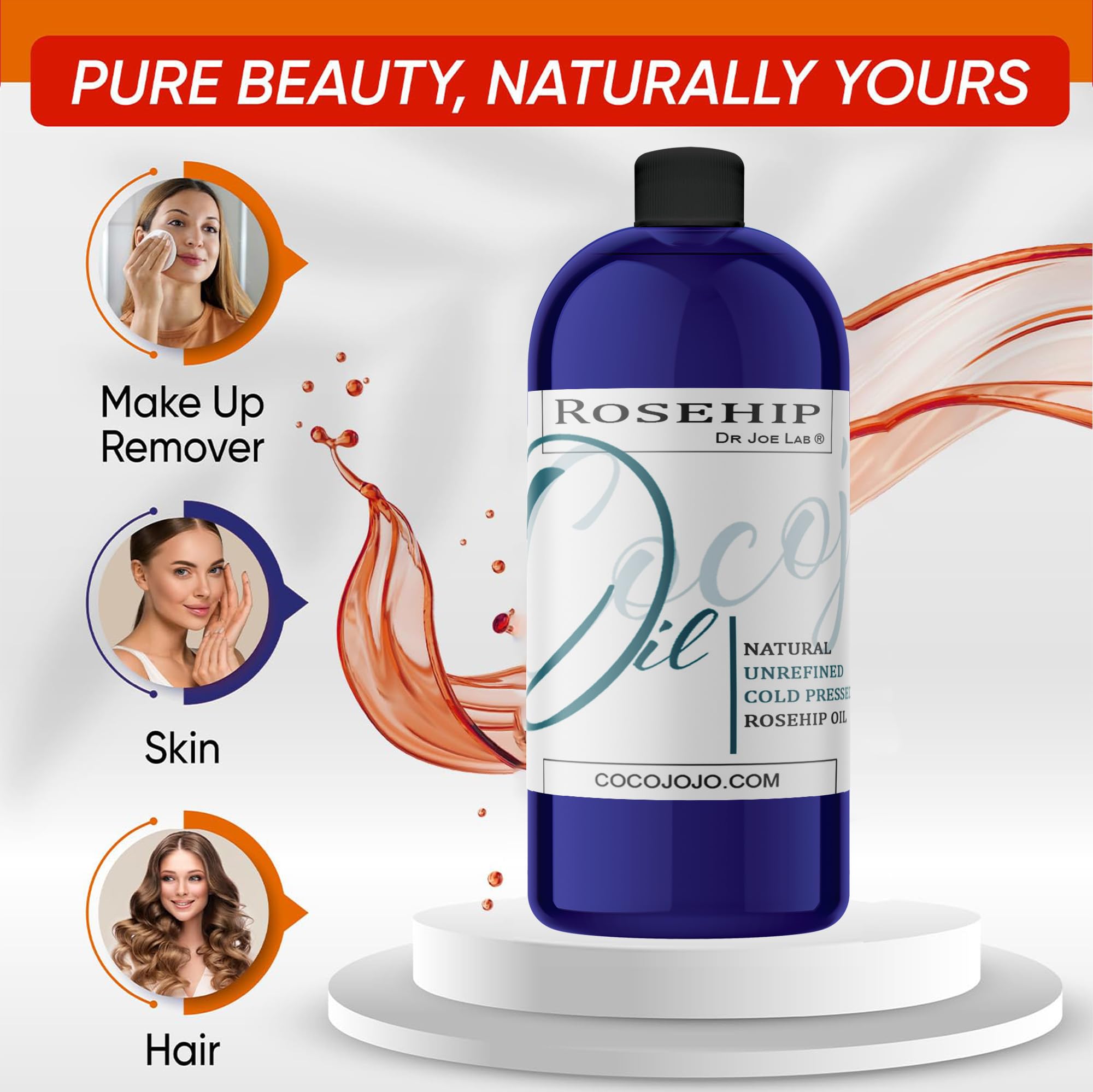 cocojojo Rosehip Oil - 100% Pure Cold-Pressed Unrefined Seed Oil (32 oz) for Skin & Hair