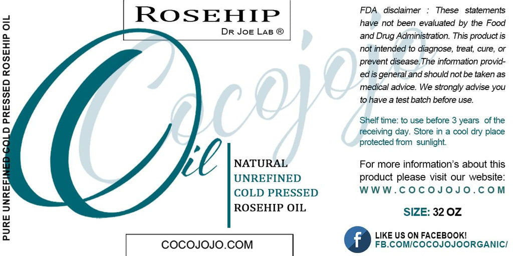 cocojojo Rosehip Oil - 100% Pure Cold-Pressed Unrefined Seed Oil (32 oz) for Skin & Hair