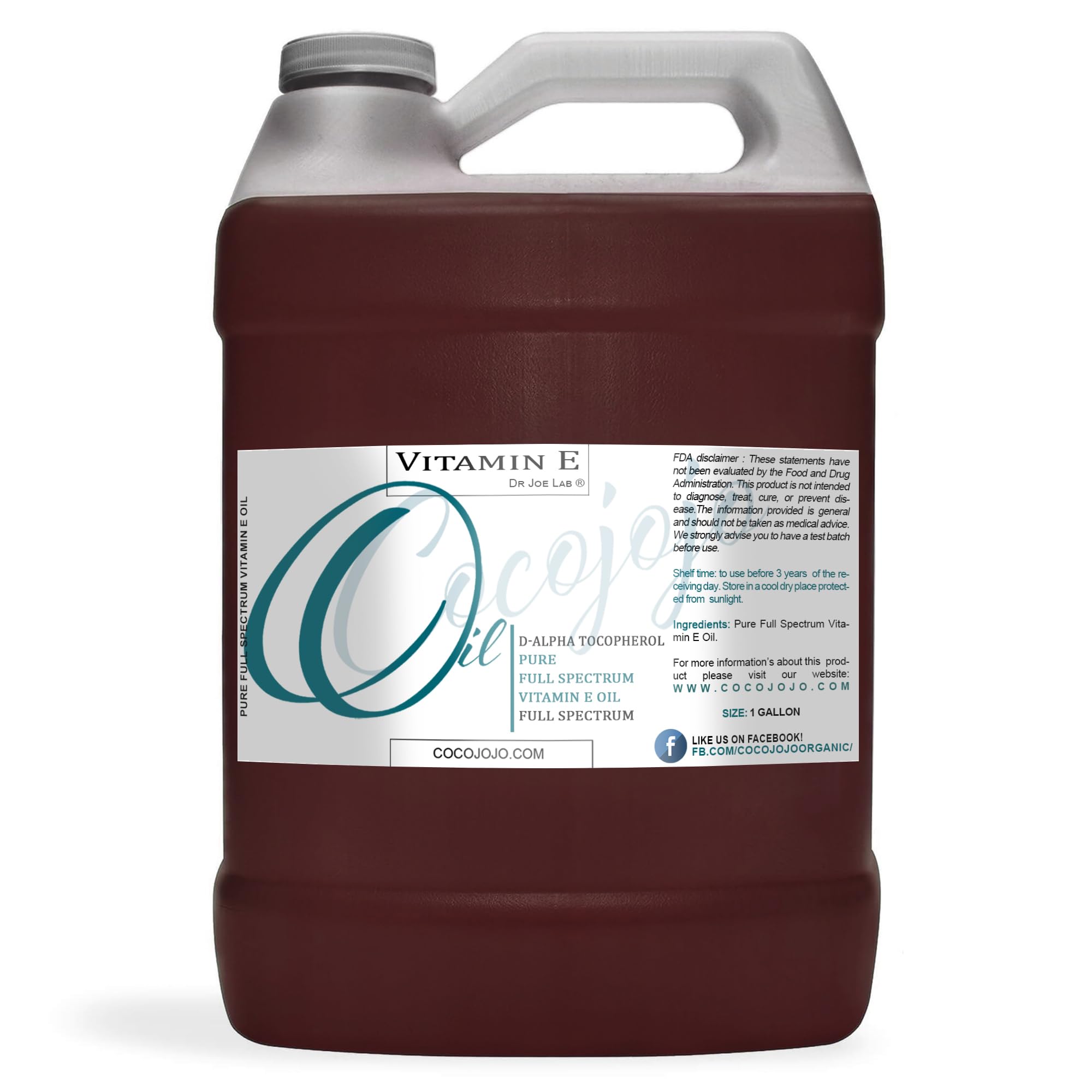 Cocojojo Vitamin E Oil – Pure & Undiluted Full Spectrum Alpha Tocopherol, 1 Gallon, Skin, Hair & Nails