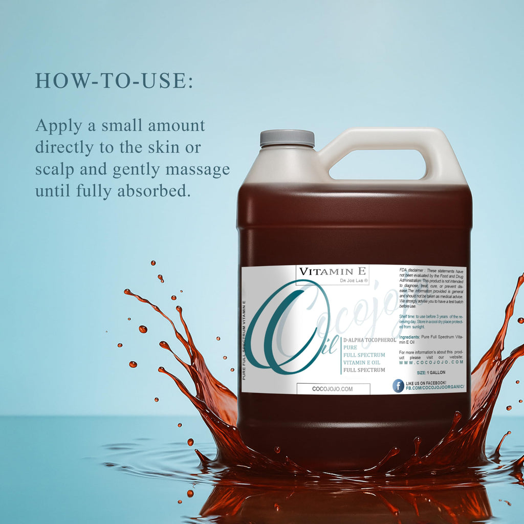 Cocojojo Vitamin E Oil – Pure & Undiluted Full Spectrum Alpha Tocopherol, 1 Gallon, Skin, Hair & Nails
