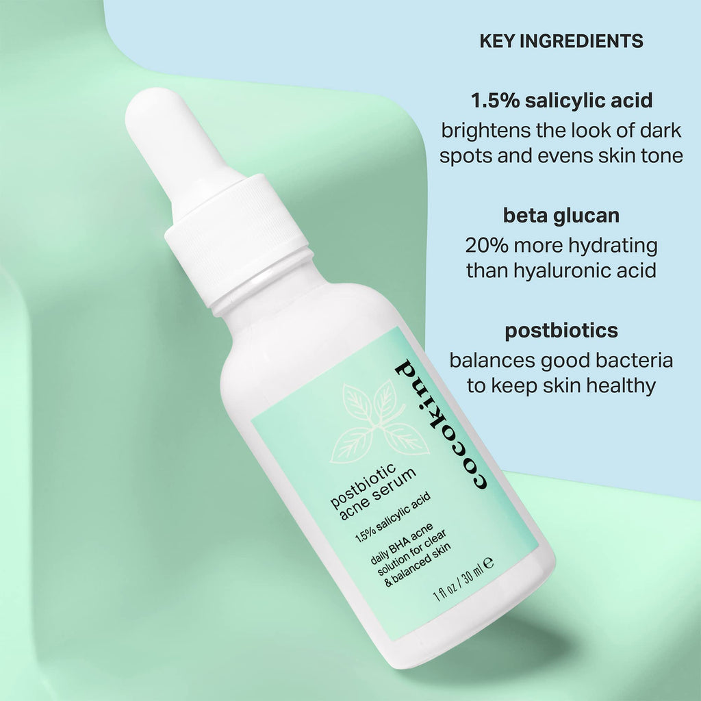 Cocokind Postbiotic Acne Serum & BHA Liquid Exfoliant – Exfoliate, Hydrate, Brighten