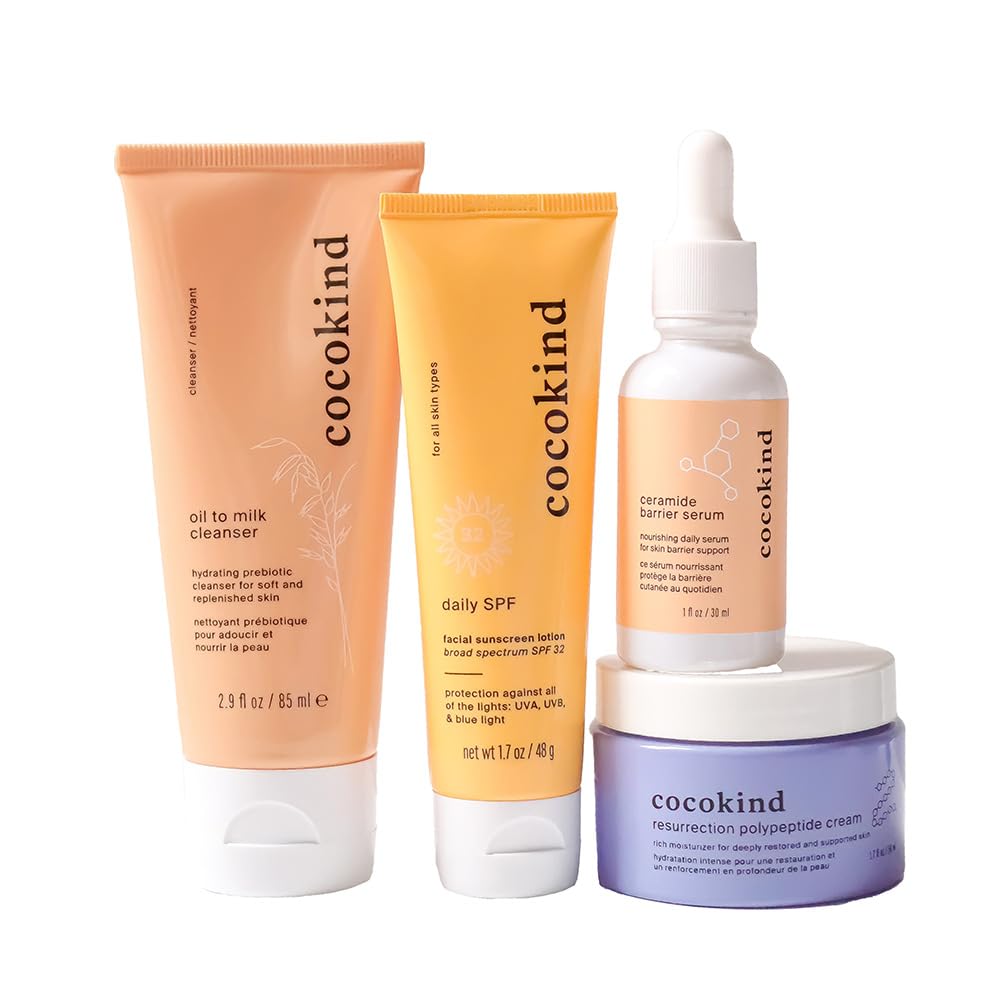 Cocokind Daily Routine Bundle – Hydrating Skincare Set (Oil-to-Milk Cleanser, Ceramide Serum, Resurrection Cream, SPF)