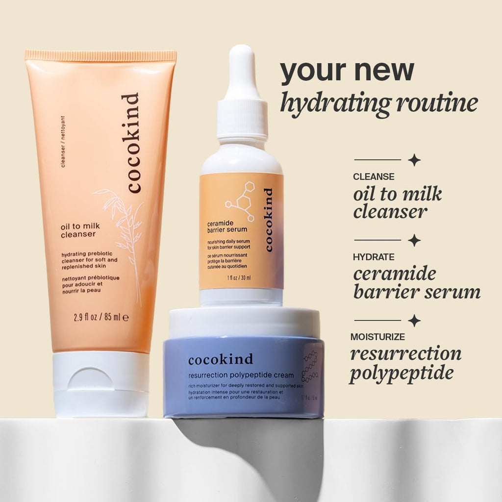 Cocokind Daily Routine Bundle – Hydrating Skincare Set (Oil-to-Milk Cleanser, Ceramide Serum, Resurrection Cream, SPF)